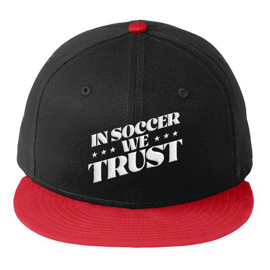 In Soccer We Trust Podcast Logo Embroidered Flat Bill Hat