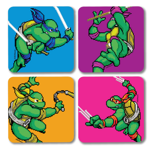 Teenage Mutant Ninja Turtles Ninjas Battle Stance Coasters with Mahogany Holder - Set of 4