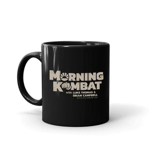 Morning Kombat Logo con nombres Taza negra