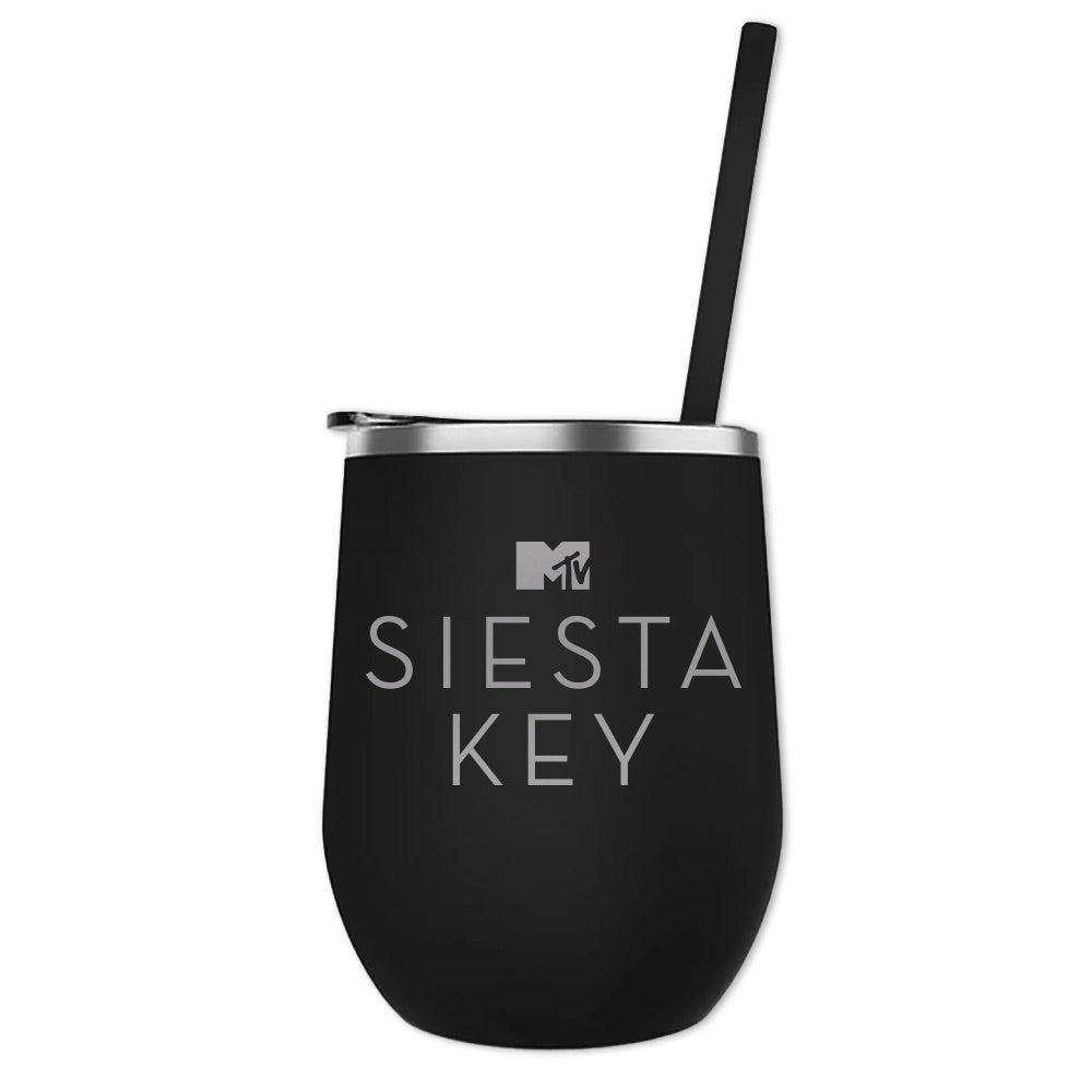 Siesta Key Laser Engraved Wine Tumbler with Straw