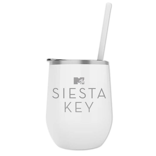 Siesta Key Laser Engraved Wine Tumbler with Straw