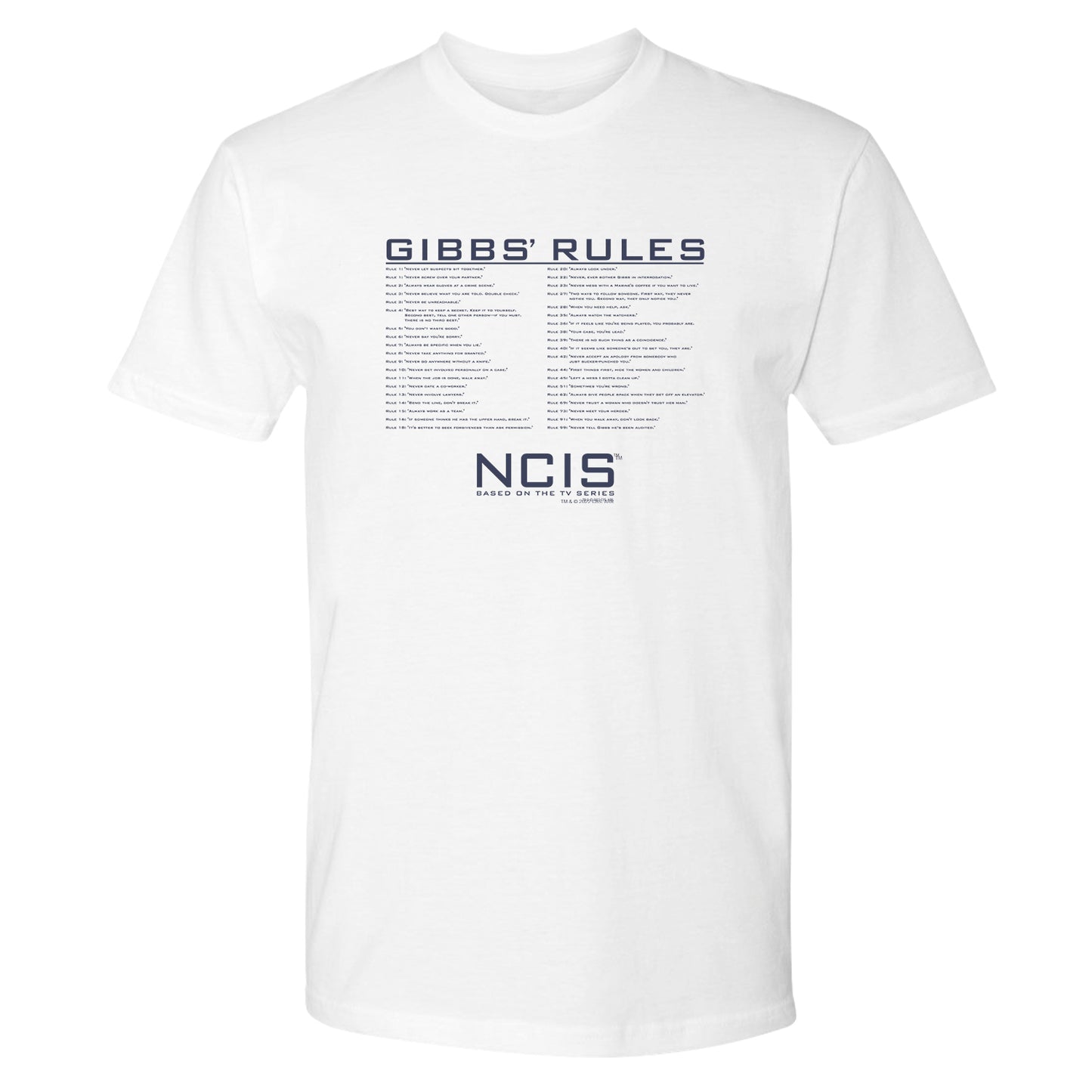 NCIS Gibbs Rules Adult Short Sleeve T-Shirt