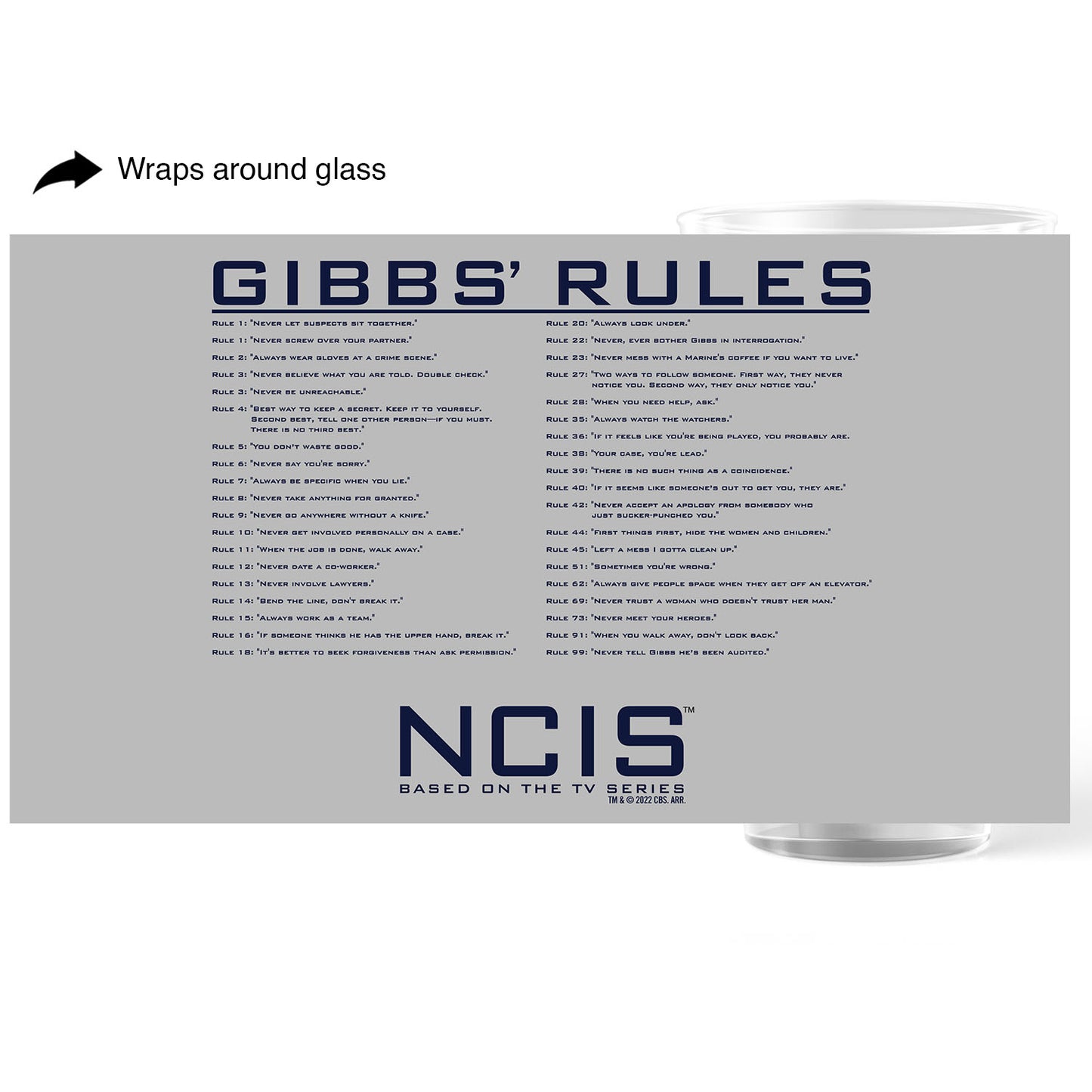 NCIS Gibbs Rules 17 oz Pint Glass