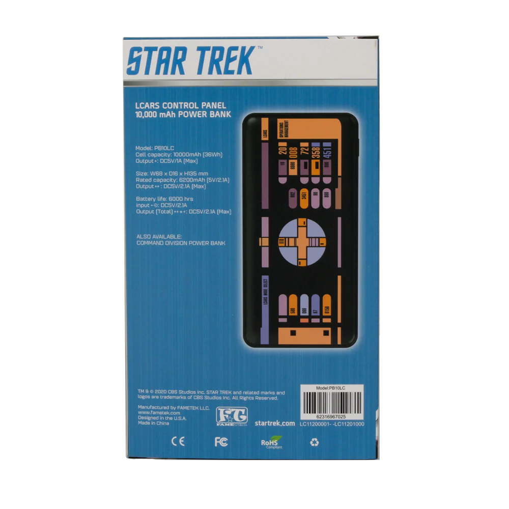 Star Trek: The Next Generation Banque d'alimentation mince 10 000mAh à triple charge avec design LCARS