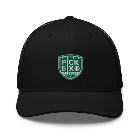 Pick Six Podcast Logo Retro Trucker Hat