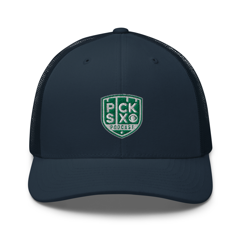 Pick Six Podcast Logo Retro Trucker Hat