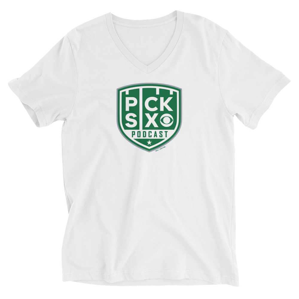 Pick Six Podcast Logo V-Neck Short Sleeve T-Shirt