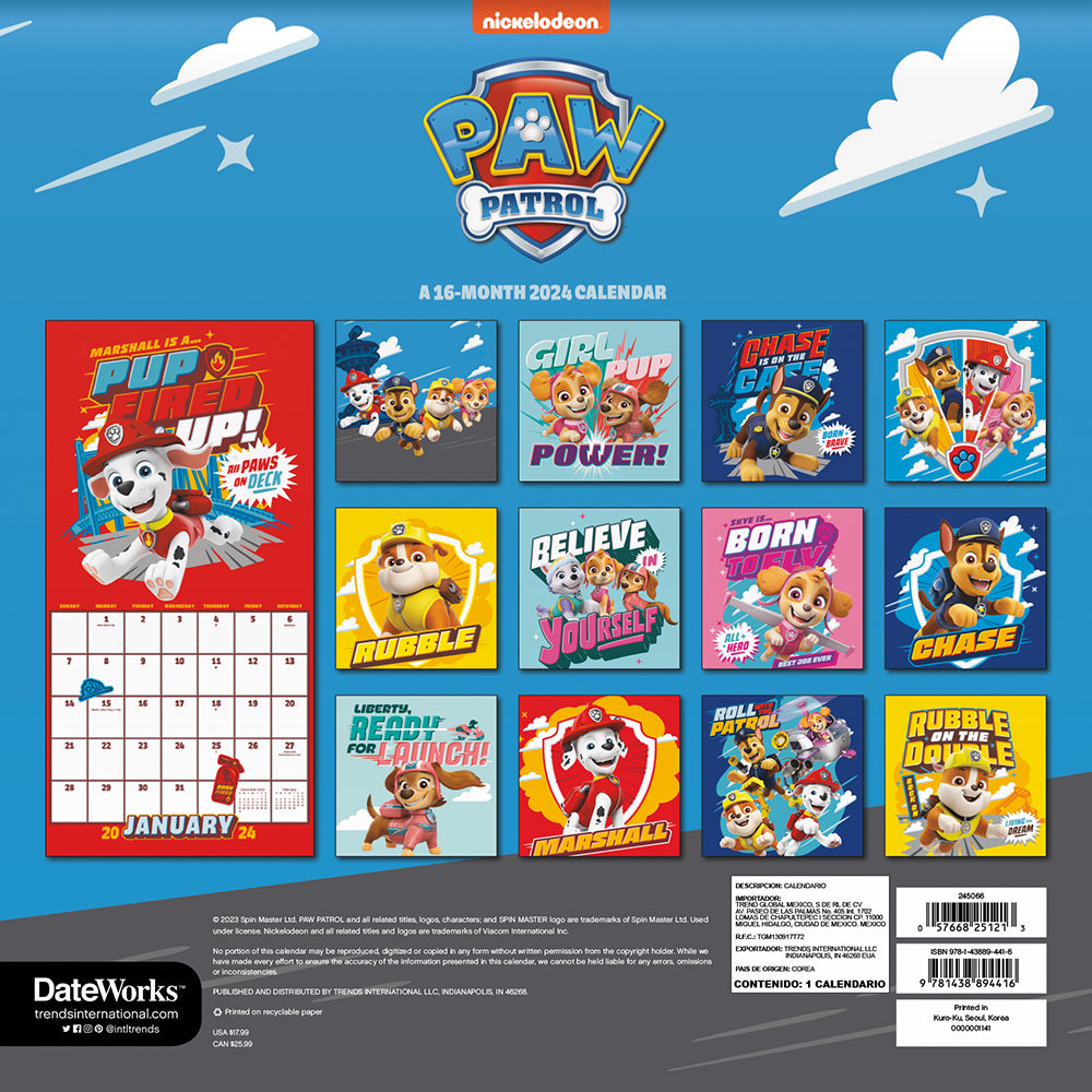 Paw Patrol 16MonatsWandkalender Paramount Shop