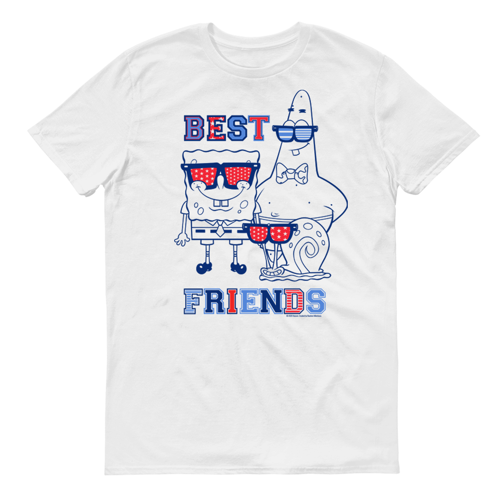 SpongeBob SquarePants Red, White and Blue Best Friends Adult Short Sleeve T-Shirt