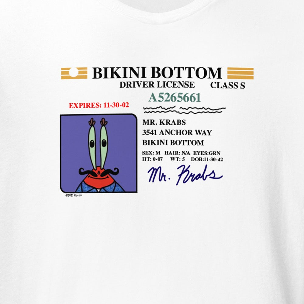 T-Shirt permis de conduire de M. Krabs Bikini Bottom