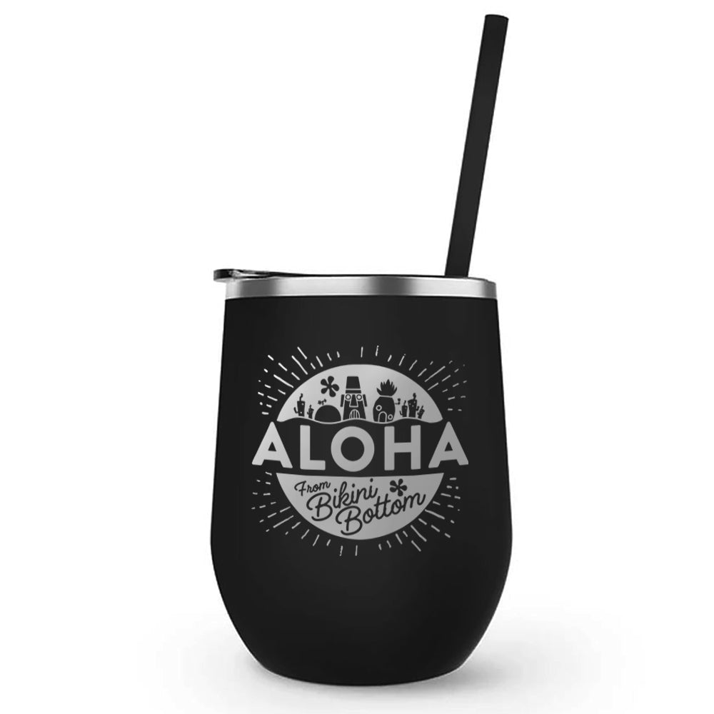Gobelet avec paille de Bob l'éponge Aloha gravé au laser