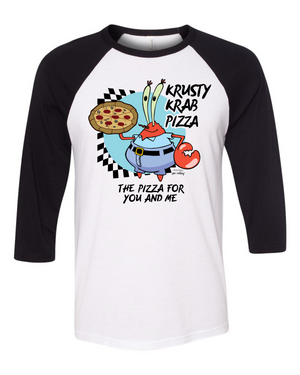 Bob Esponja El Crustáceo Crujiente Pizza Camiseta de béisbol de manga raglán