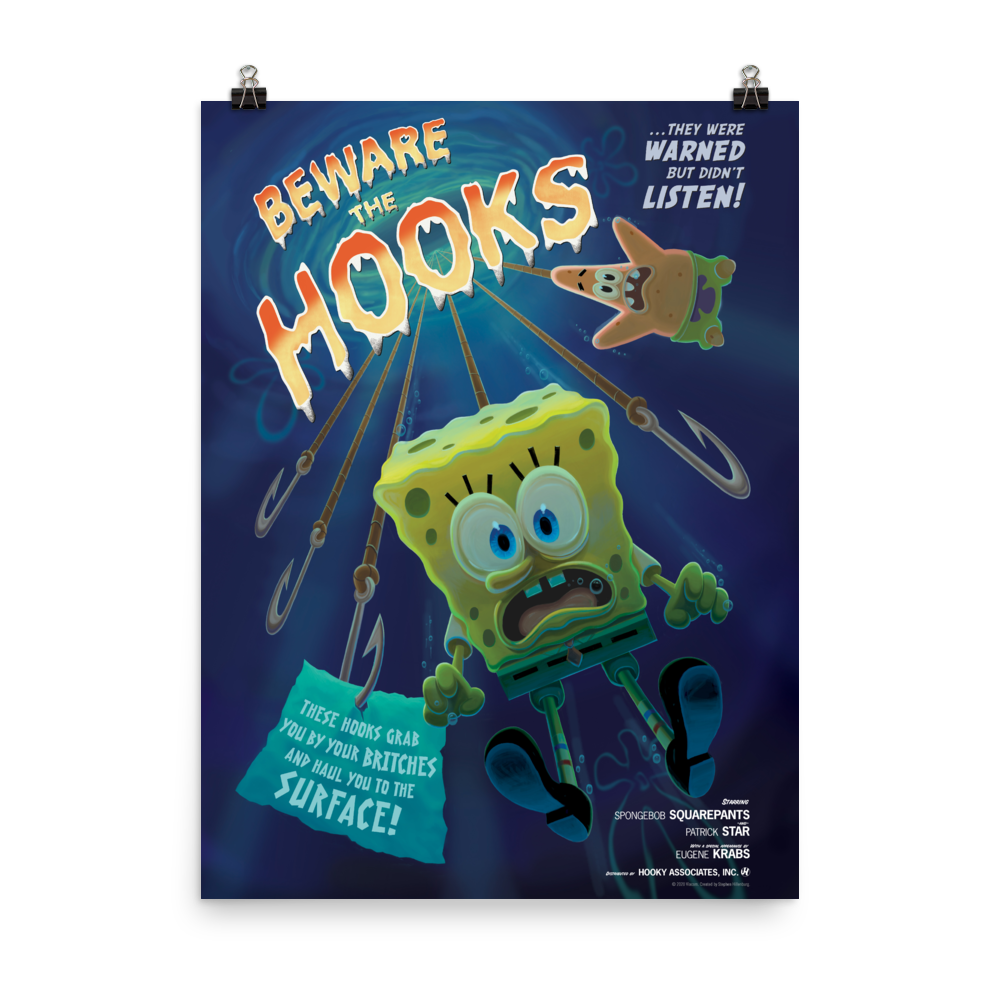 SpongeBob SquarePants Beware the Hooks Premium Satin Poster