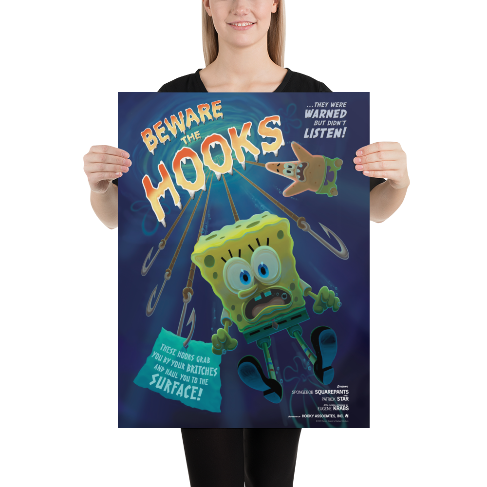 Spongebob Schwammkopf, hüte dich vor den Haken Premium Satin Poster