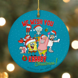 Ornement en céramique rond Bob l'éponge Nous vous souhaitons un bon Noël Krabby