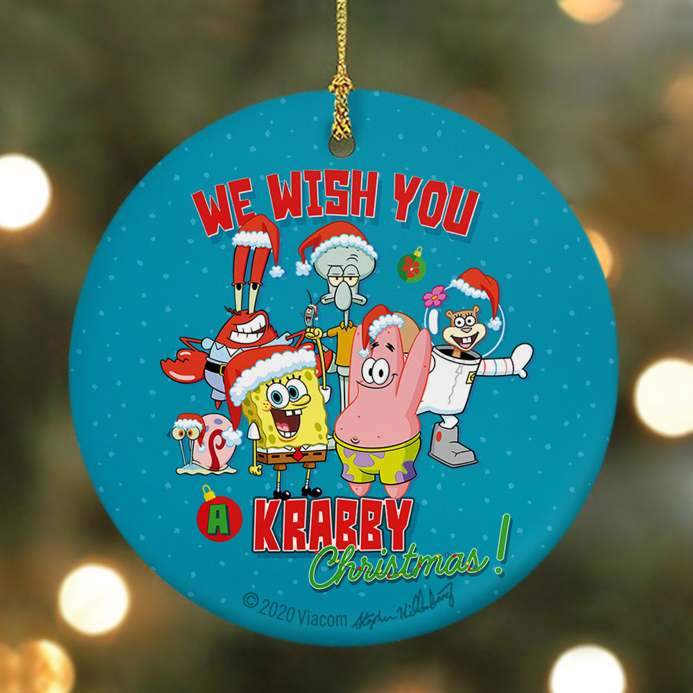 SpongeBob SquarePants We Wish You a Krabby Christmas Round Ceramic Ornament