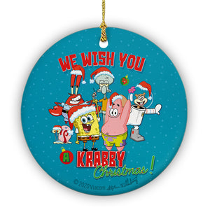 Ornement en céramique rond Bob l'éponge Nous vous souhaitons un bon Noël Krabby