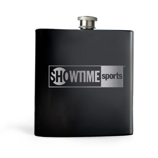 SHOWTIME Sports Black & White Outline Logo Laser Engraved Flask