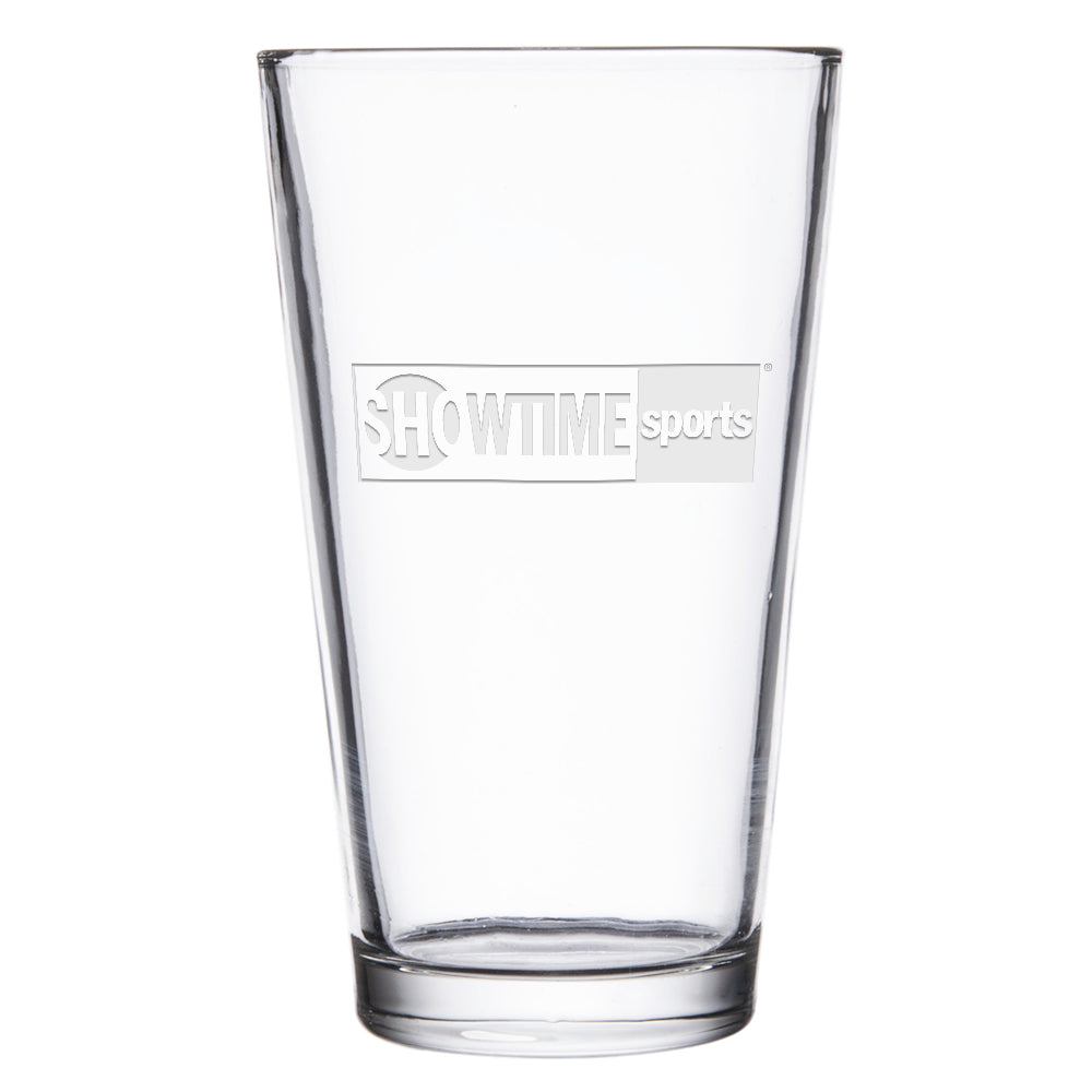 SHOWTIME Sports Black & White Outline Logo Laser Engraved Pint Glass
