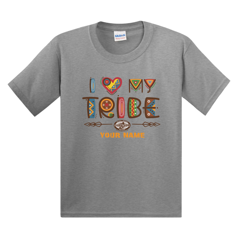 Survivor I Love My Tribe Mashup Personalisierbar Kurzärmeliges T-Shirt für Kinder