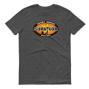 Survivor Outwit, Outplay, Outlast Logo Grey Adult Short Sleeve T-Shirt