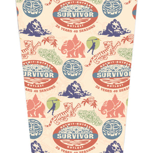 Survivor 20 Years 40 Seasons All Over Color Logo Pattern 17 oz Pint Glass