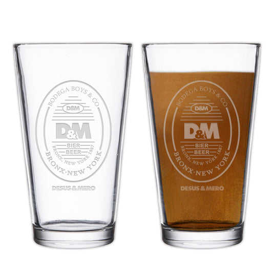 Desus & Mero Beer Label Laser Etched Pint Glass