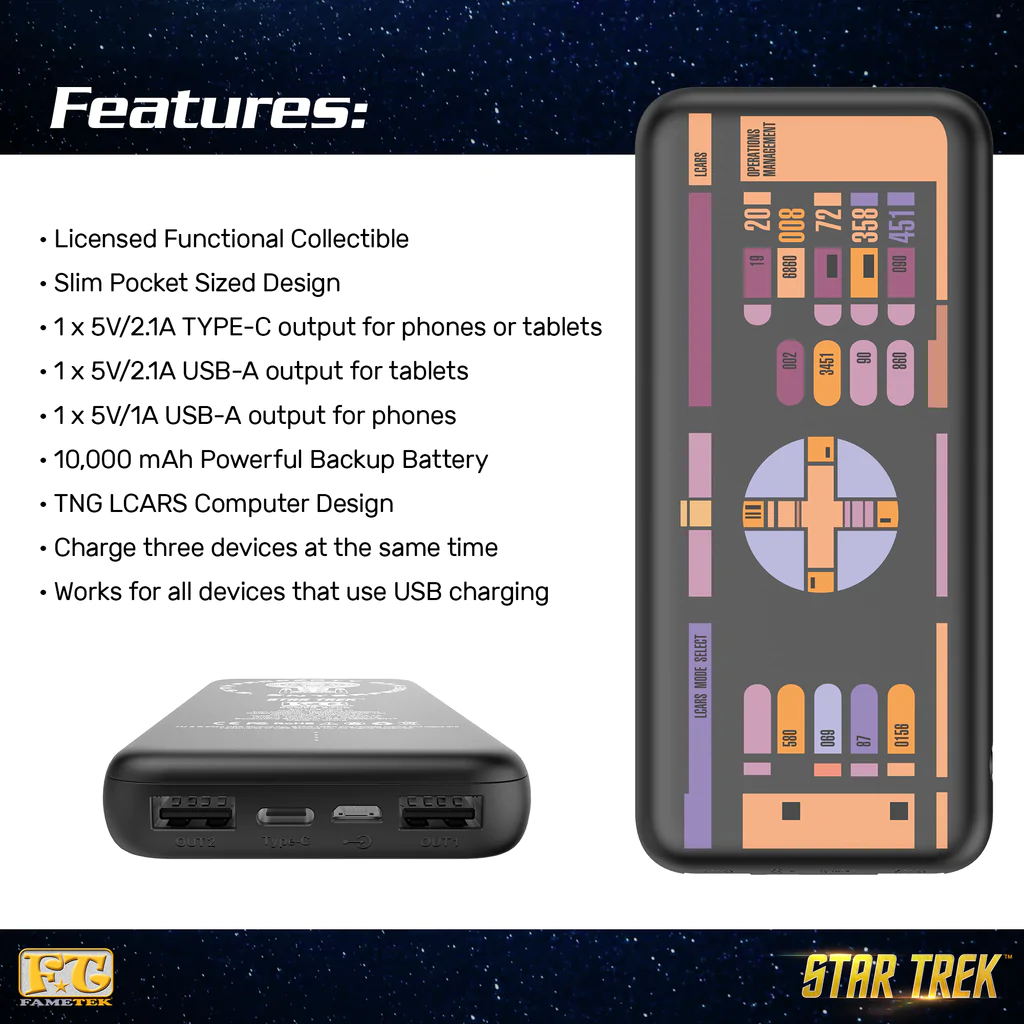 Star Trek: The Next Generation Delgado 10,000mAh Triple Carga Power Bank Con Diseño LCARS