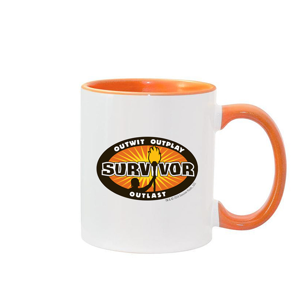 Survivor Surpasser, surpasser, surpasser Logo Mug blanc bicolore