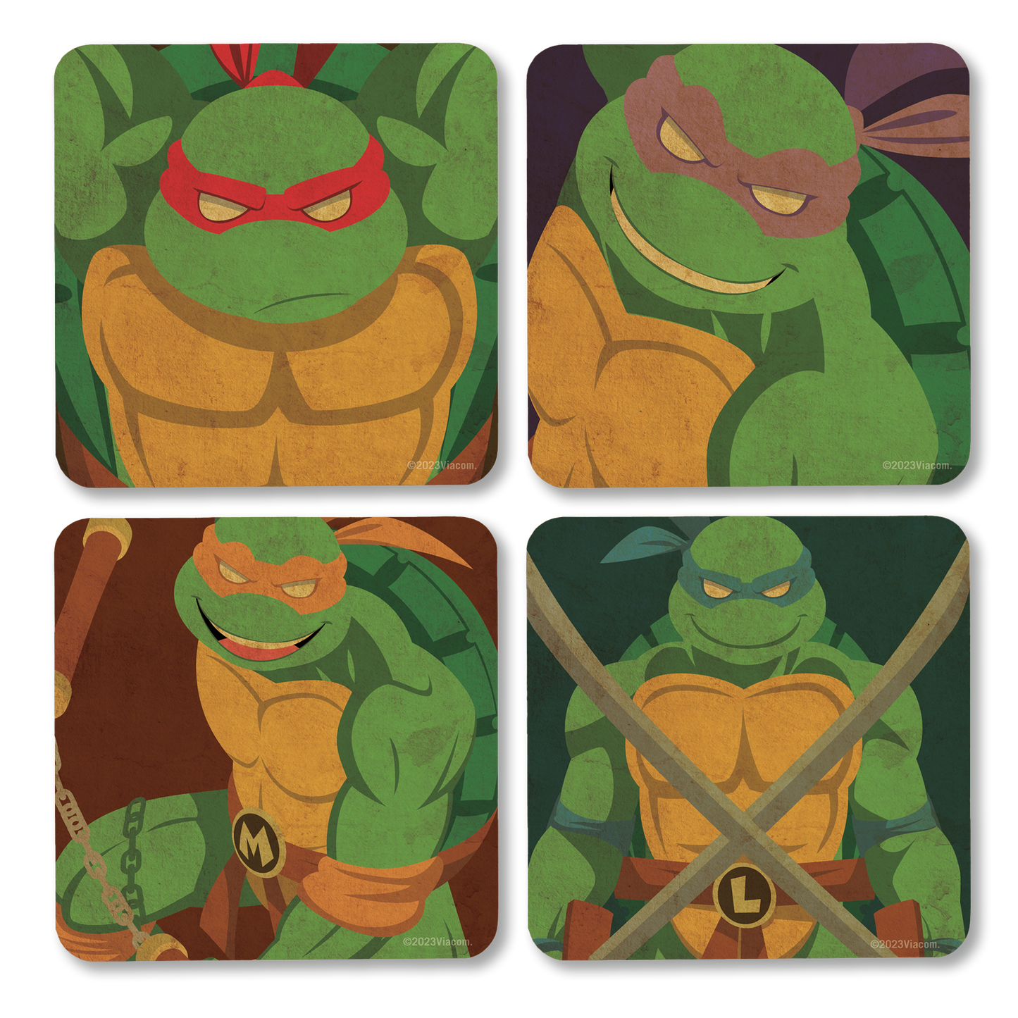 Teenage Mutant Ninja Turtles Posavasos con soporte de caoba - Juego de 4