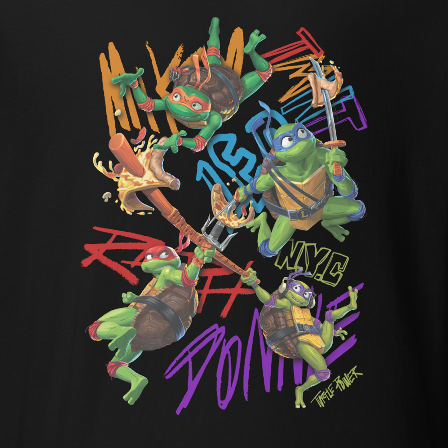 printful2 Teenage Mutant Ninja Turtles: Mutant Mayhem Pizza Adult Short Sleeve T-Shirt Black / 4XL