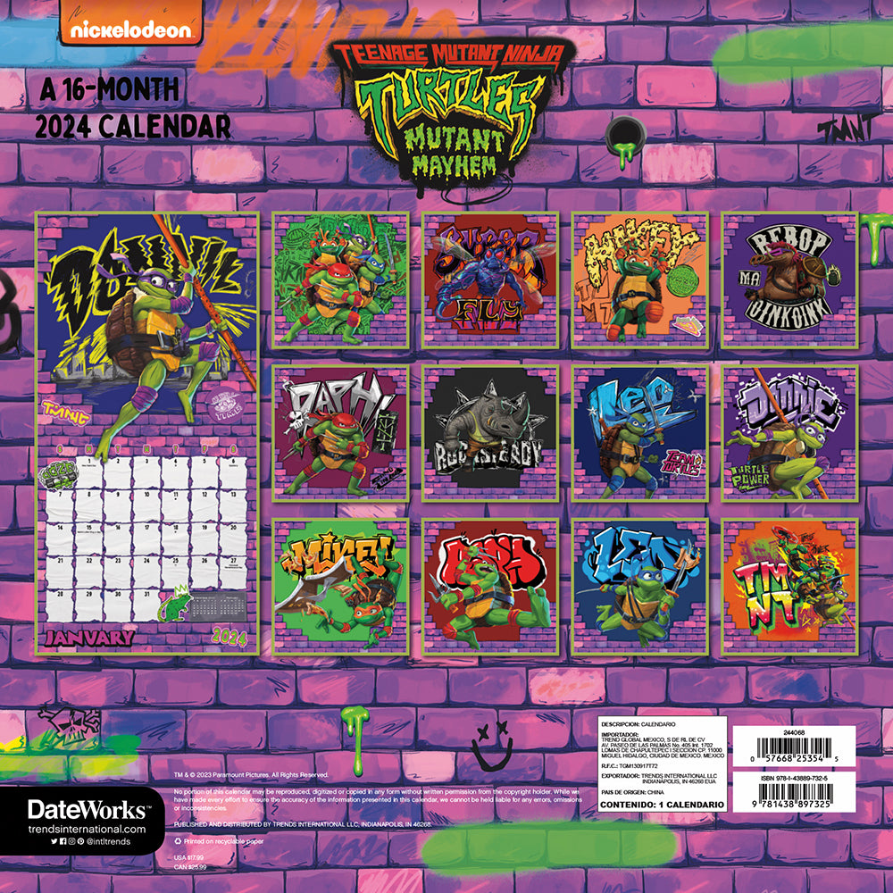Teenage Mutant Ninja Turtles 16Month 2024 Wall Calendar Paramount Shop