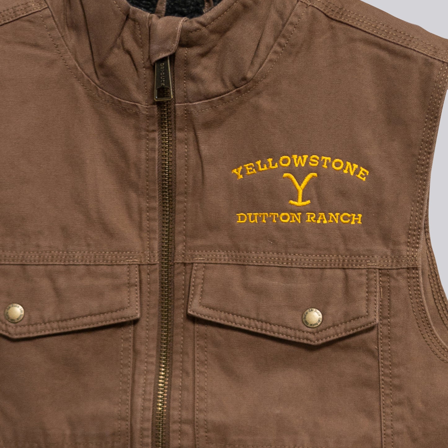 Yellowstone Rancho Dutton Logo Chaleco de tela marrón