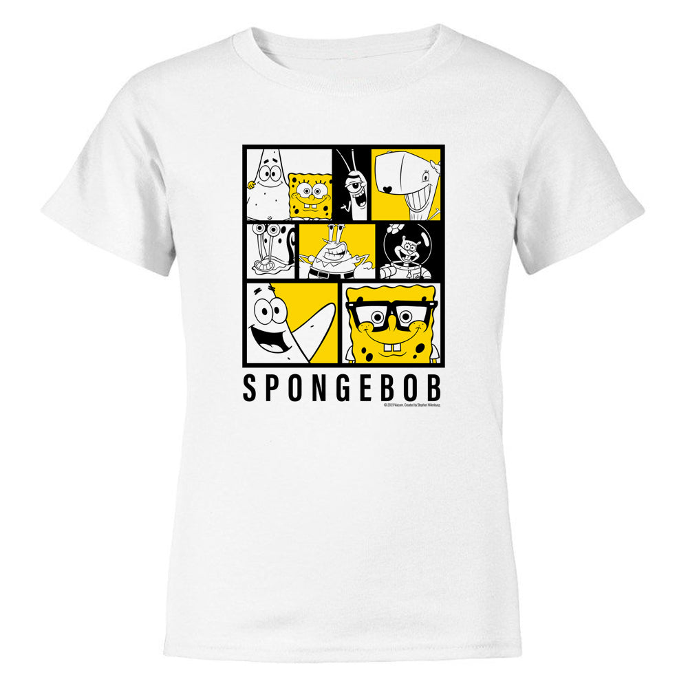 Spongebob Schwarze und gelbe Schwammkopf-Charaktere Kinder Kurzärmeliges T-Shirt
