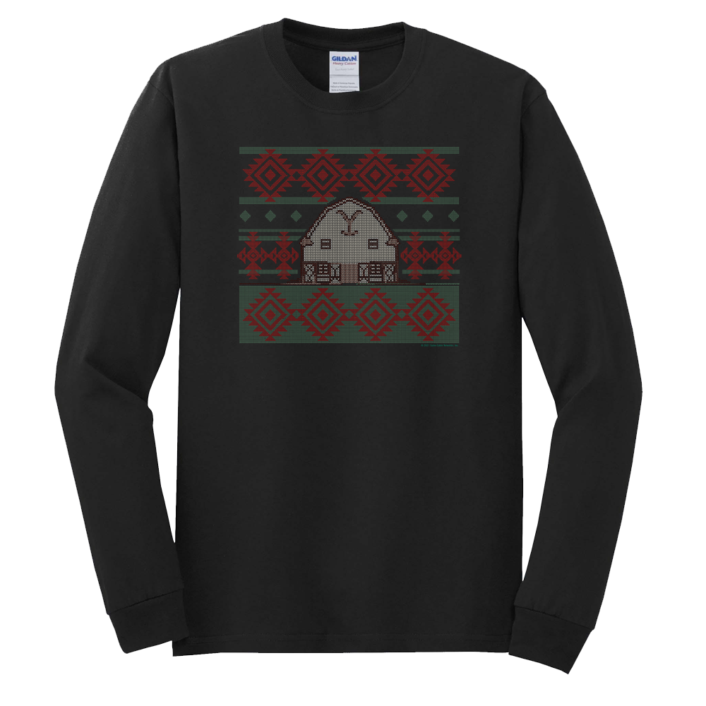 Yellowstone Dutton Ranch Two Color Holiday Barn Adult Long Sleeve T-Shirt