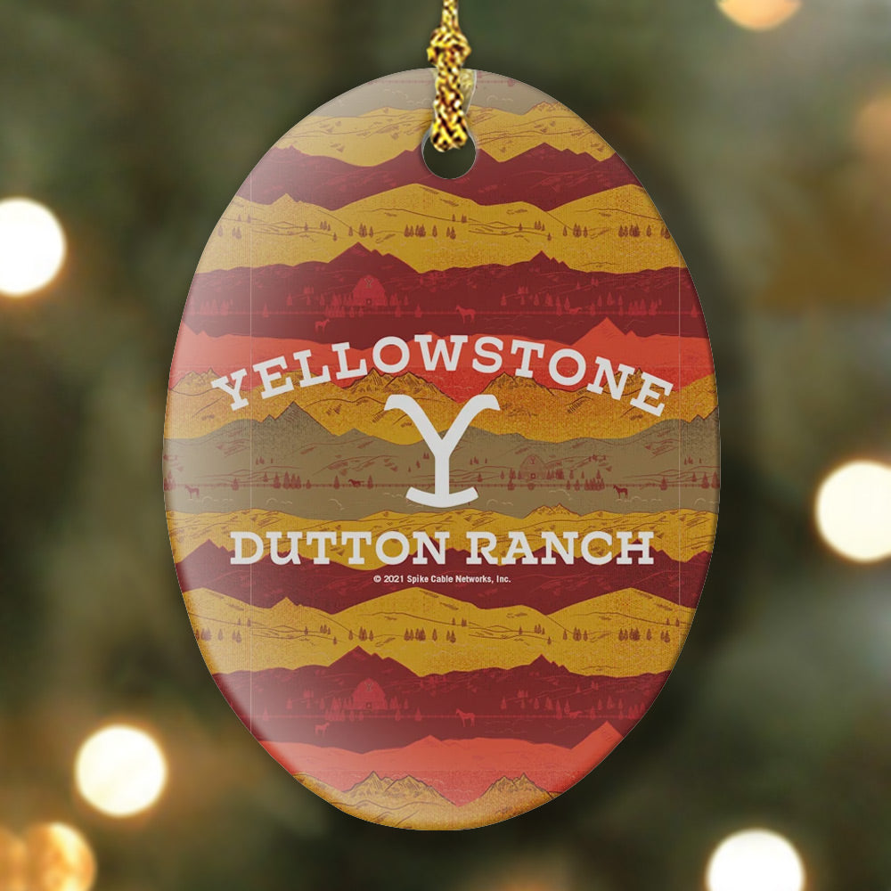 Yellowstone Dutton Ranch Mountain Majesties Oval Ceramic Ornament