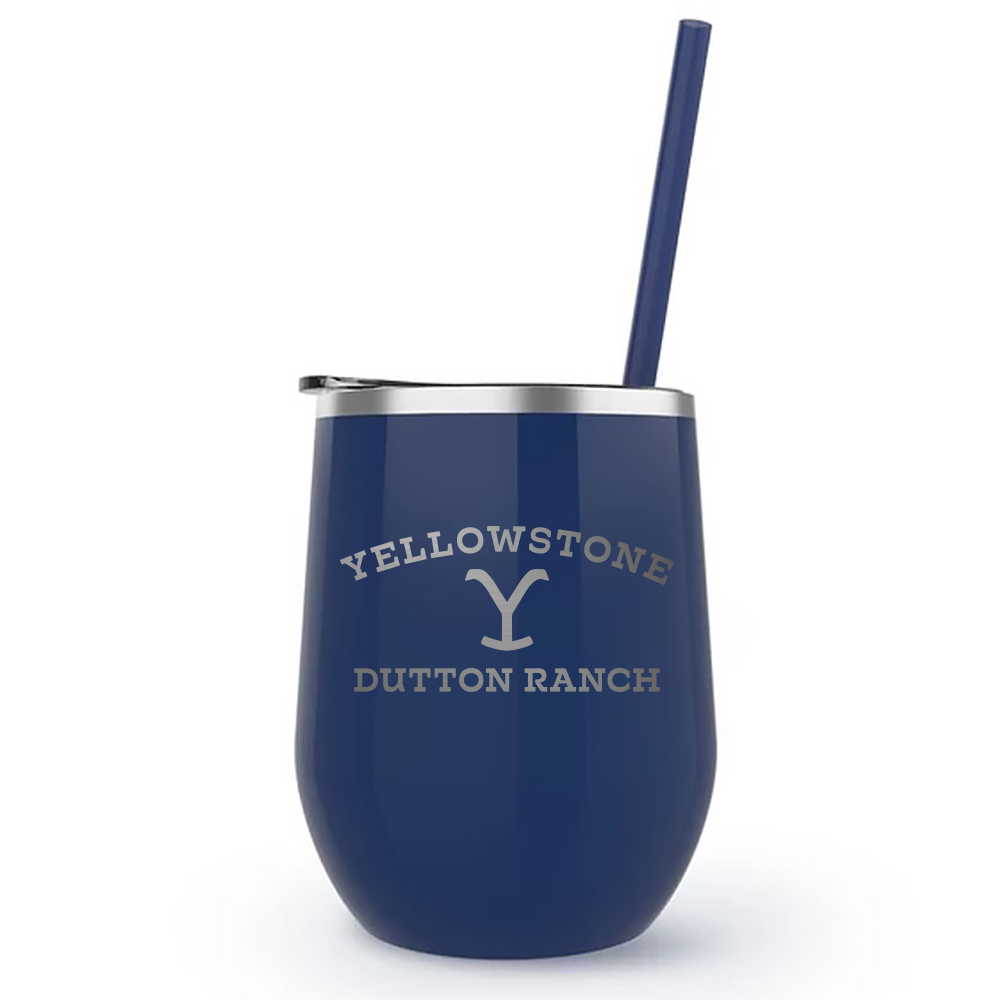 Yellowstone Dutton Ranch Logo Laser Engraved Wine Tumbler with Straw