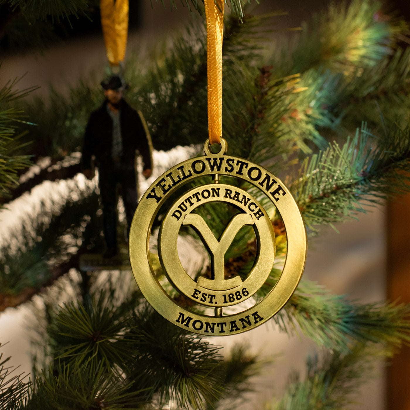 Yellowstone Dutton Ranch Gold 3D Spinner Ornament