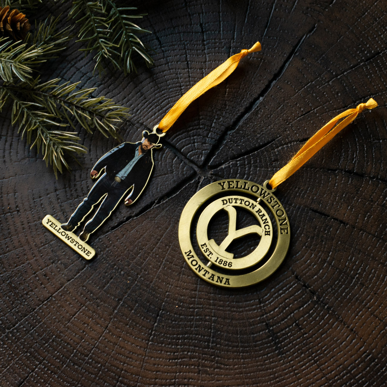 Yellowstone Dutton Ranch Gold 3D Spinner Ornament