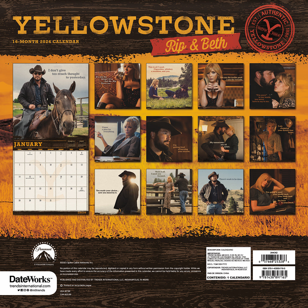 Yellowstone Rip and Beth 16-Month 2024 Wall Calendar – Paramount Shop Yellowstone Rip and Beth 16-Month 2024 Wall Calendar – Paramount Shop