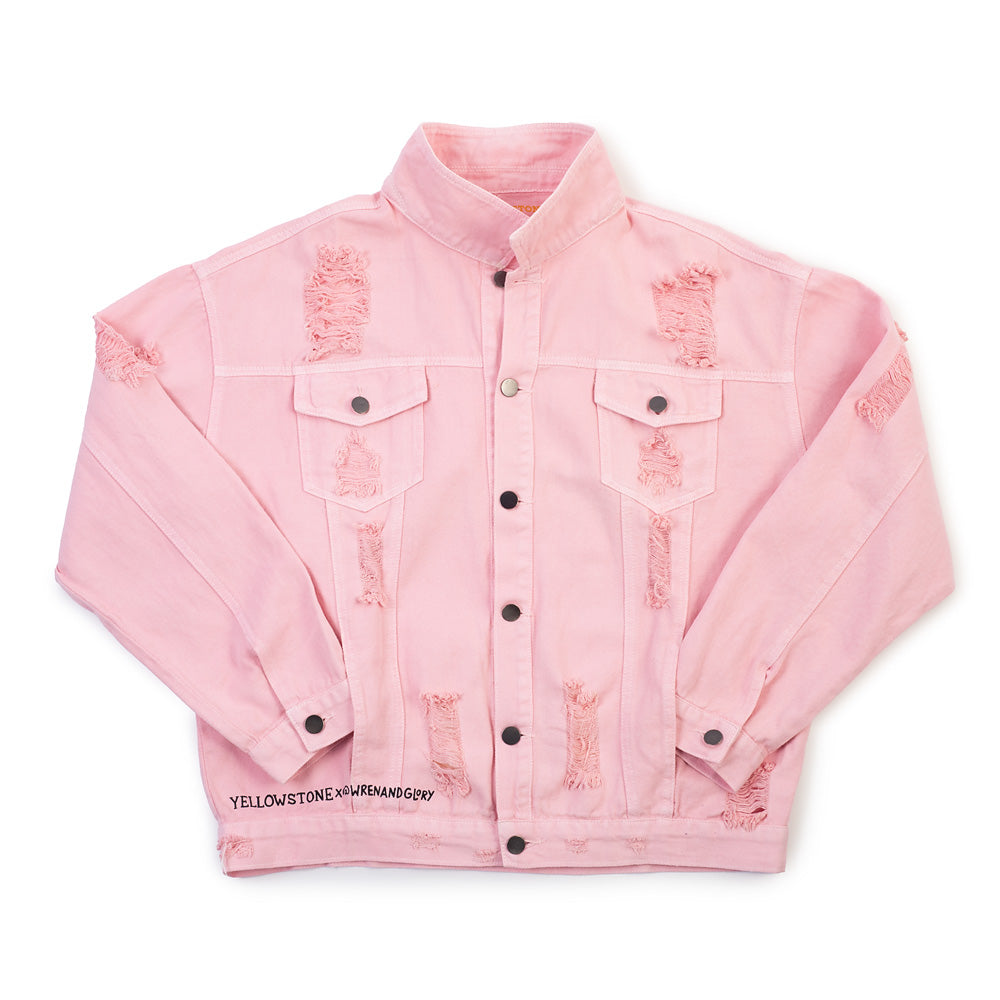 Yellowstone Beth Dutton State of Mind Wren+Glory Hand Painted Pink Denim Jacket