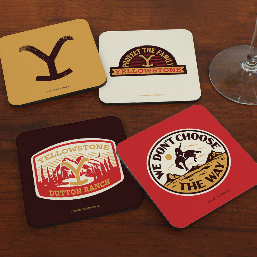 Yellowstone Logos Coasters with Mahogany Holder