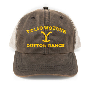 Logo Yellowstone comme on le voit sur le chapeau lavé marron télévisé