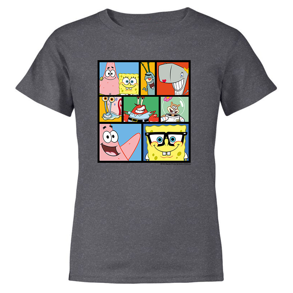 SpongeBob SquarePants Characters Grid Kids Short Sleeve T-Shirt